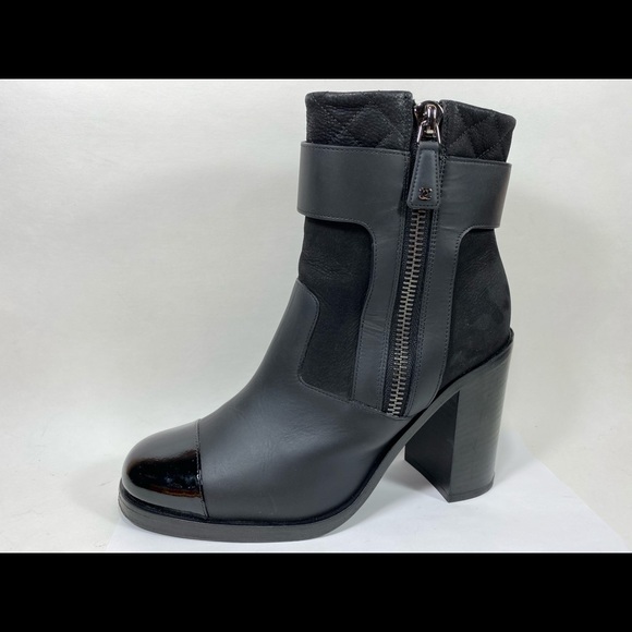 CHANEL Shoes - Chanel Black Leather Cap Toe Ankle Boots Sz 40M